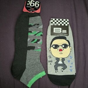NEW 2 Pair of Ankle Socks-Korean PSY Gangnam Style & Green Camo-Kpop,Korea,Anime